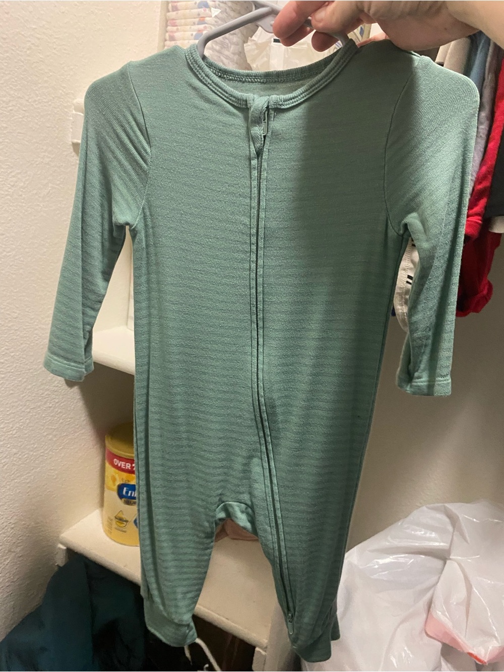 Carter's Sage Green Long-Sleeve Zipper Footed One-Piece